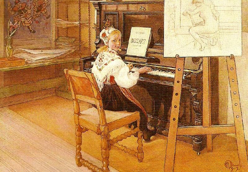 Carl Larsson lillanna spelar mozart oil painting picture